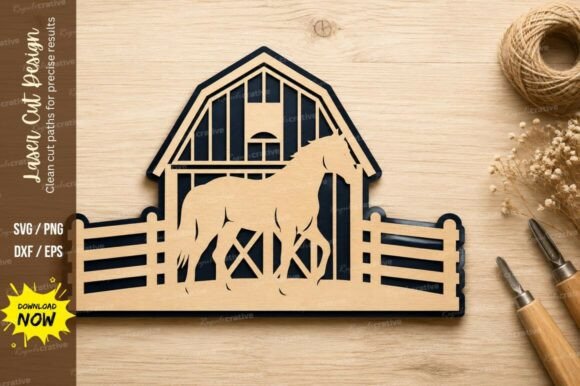 Barn Horse Farm Laser Cut SVG Design