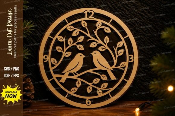 Bird Clock Ornament Laser Cut SVG Design