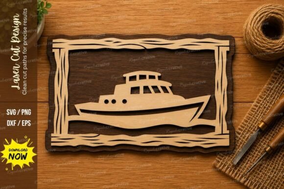 Boat Frame SVG: Nautical Laser Cut Sign Design