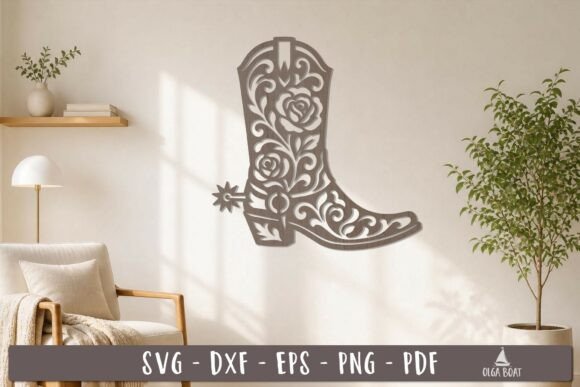 Cowboy Boot SVG Laser Cut Design: Elegant Animal Wall Art