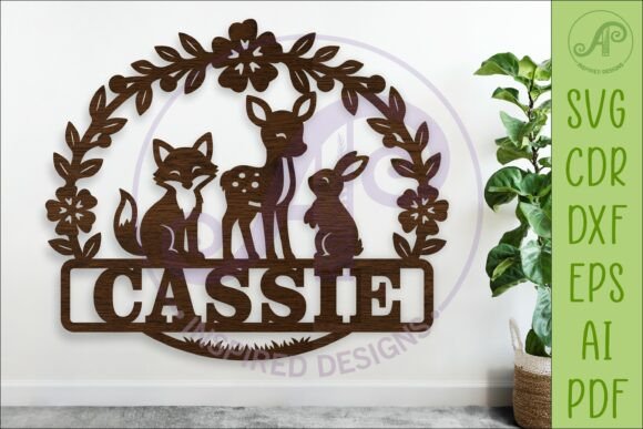 Create a Woodland Nursery Name Sign SVG with Deer & Fox
