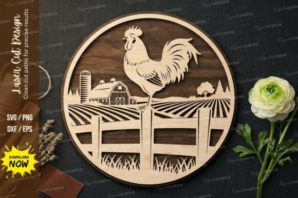Create Charming Farmhouse Décor with a Rooster Farm Circle Laser Cut SVG