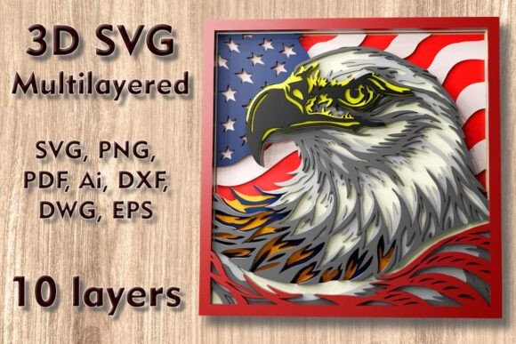 Eagle and Flag Multilayer 3D SVG Files for Crafts