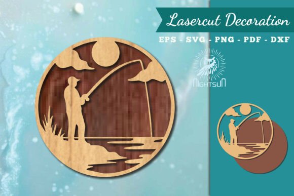 Fishing Round Lasercut Wall Decor SVG 1: A Modern Design Asset