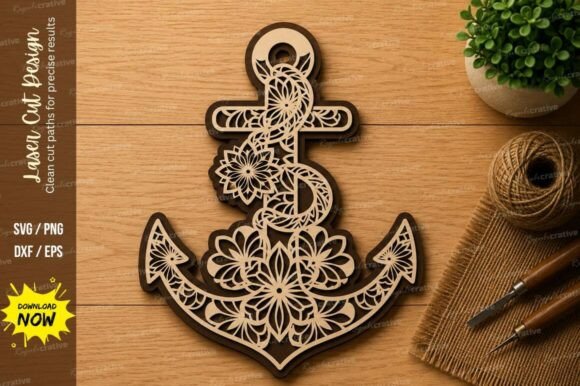 Floral Anchor Laser Cut SVG Design