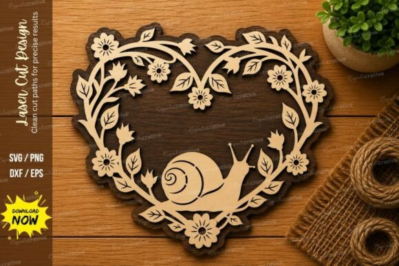 Floral Heart Snail SVG | Nature Laser Design