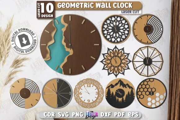 Geometric Wall Clock Laser Cut Bundle for Modern Décor