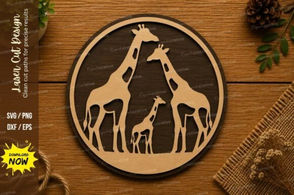 Giraffe Family Circle SVG | Safari Anima