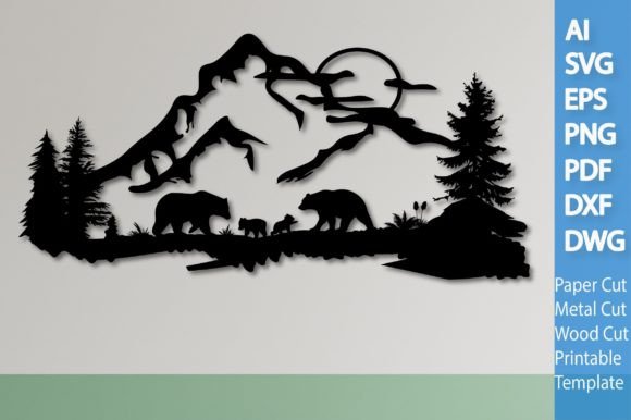 Laser Cut Mountain Bear Wild Scene SVG: A Design Asset for Nature-Inspired Creations