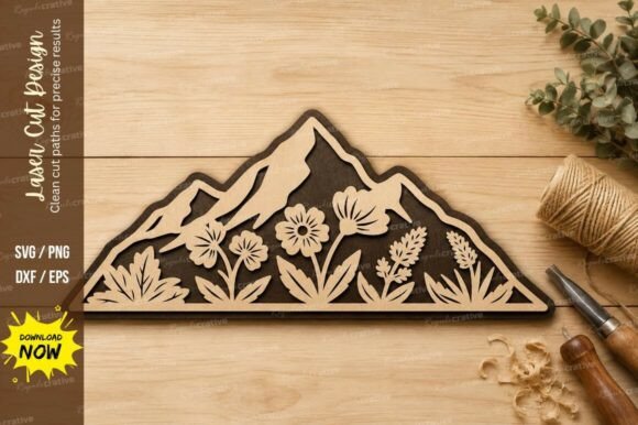Mountain Floral Landscape Laser Cut SVG