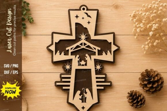 Nativity Cross Religious Laser Cut SVG