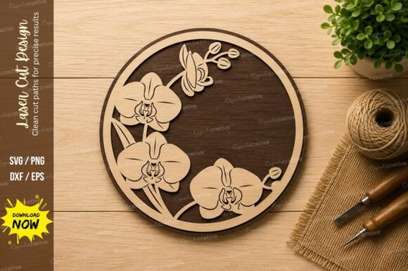 Orchid Floral Circle Laser Cut SVG Desig
