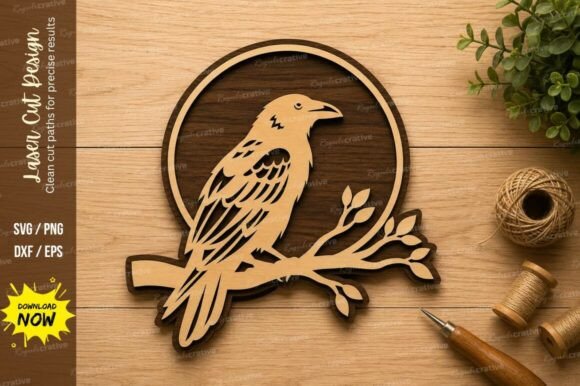 Perched Bird Branch Laser Cut SVG Design