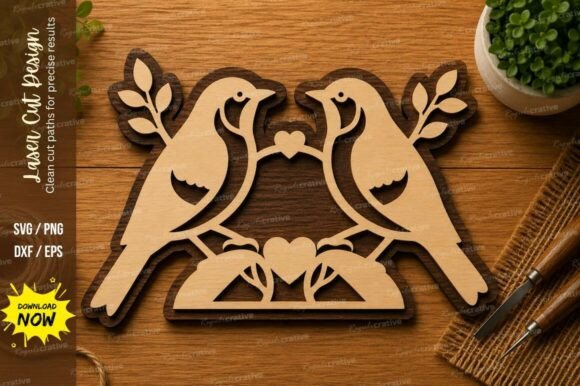 Romantic Love Birds Heart SVG for Laser Cutting