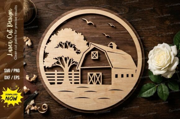 Rustic Farm Barn Laser Cut Wood Art