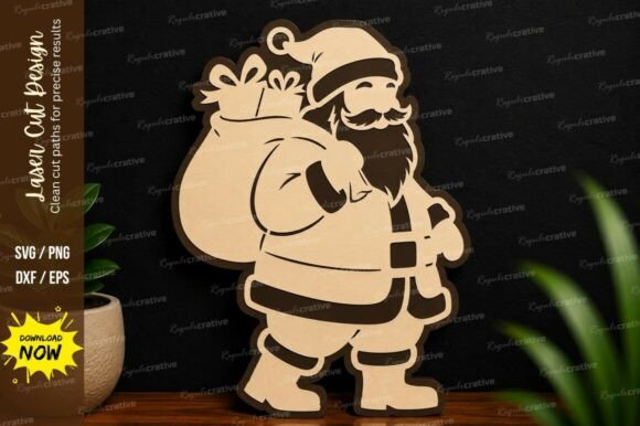 Santa Claus with Gift Laser Cut SVG
