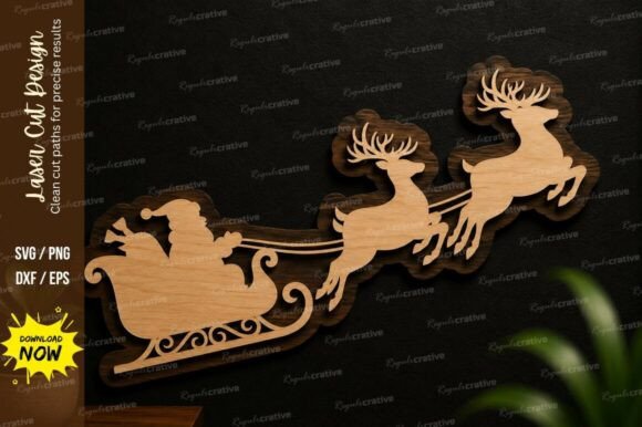 Santa Sleigh Reindeer Laser Cut SVG Design Set