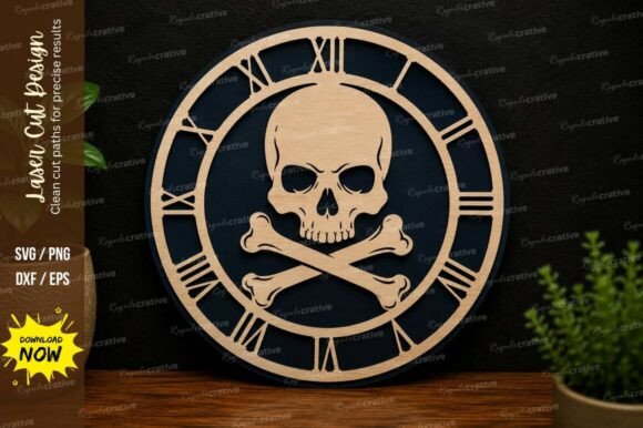 Skull Clock Design Laser Cut Svg File